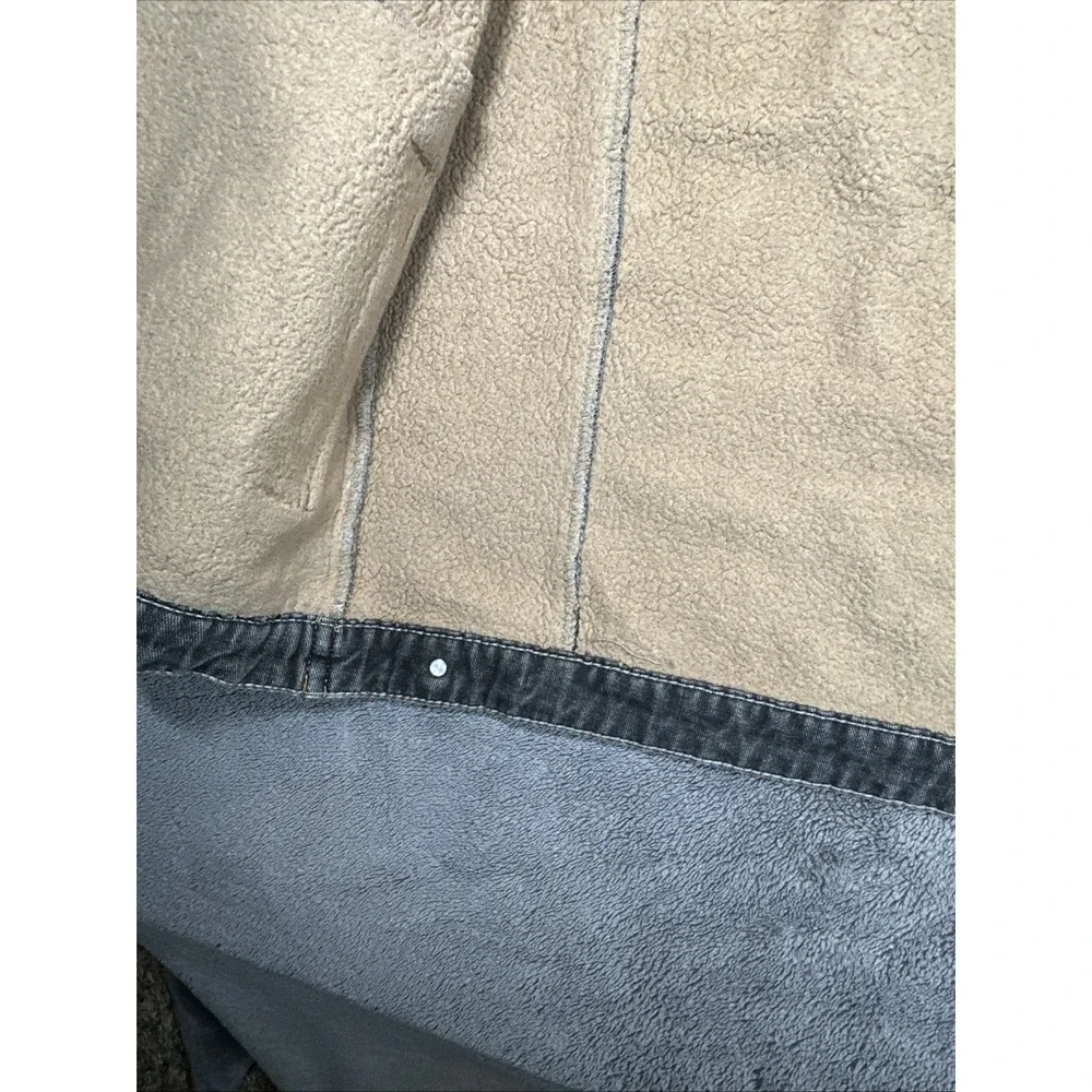 JYG Sherpa Lined Denim Trucker Jacket Gray Washed Button Front Men‎ L
